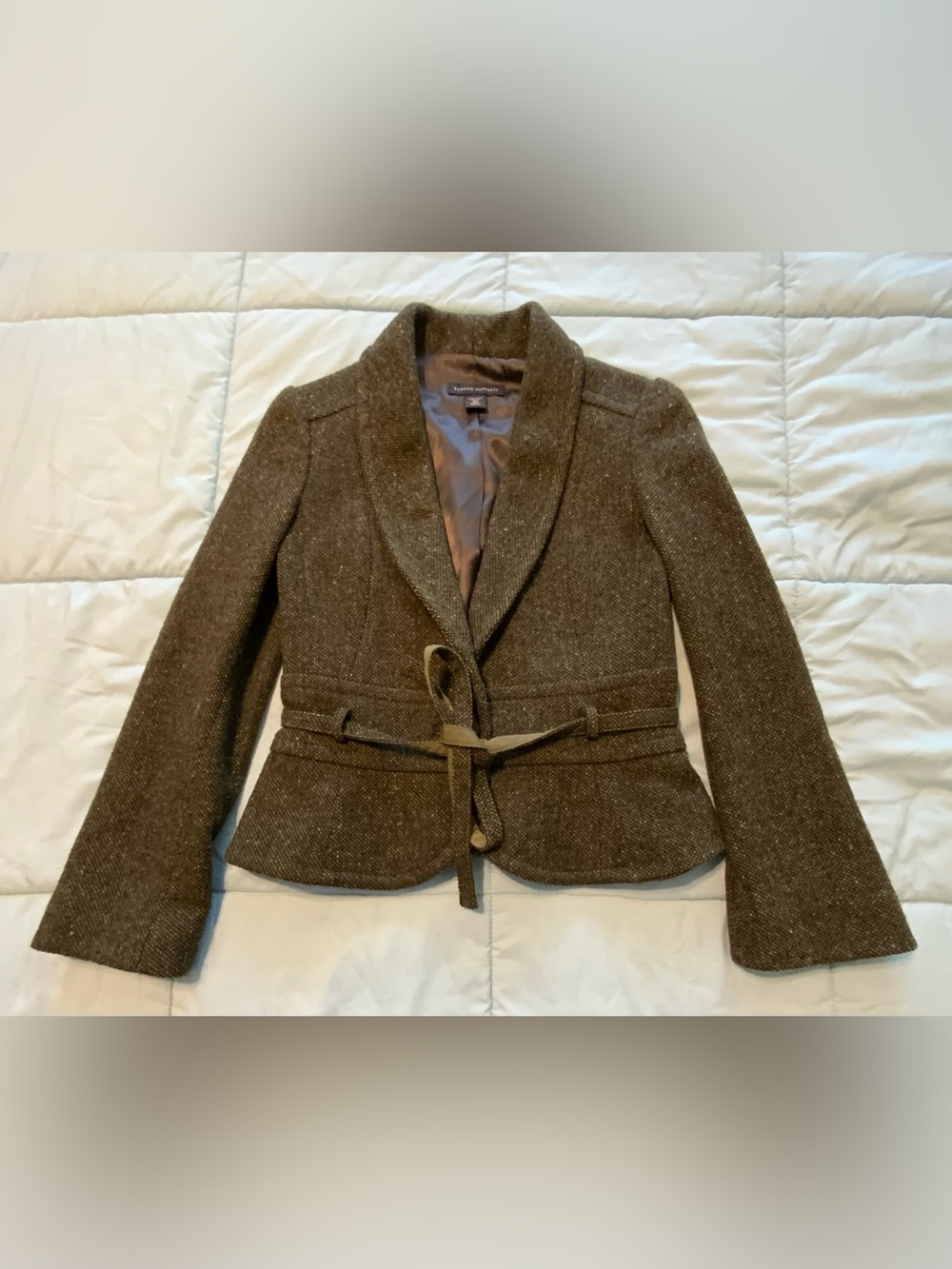 Banana Republic Petite 2P Green Brown Wool Blend Tie-Belt Lined Peplum Jacket
